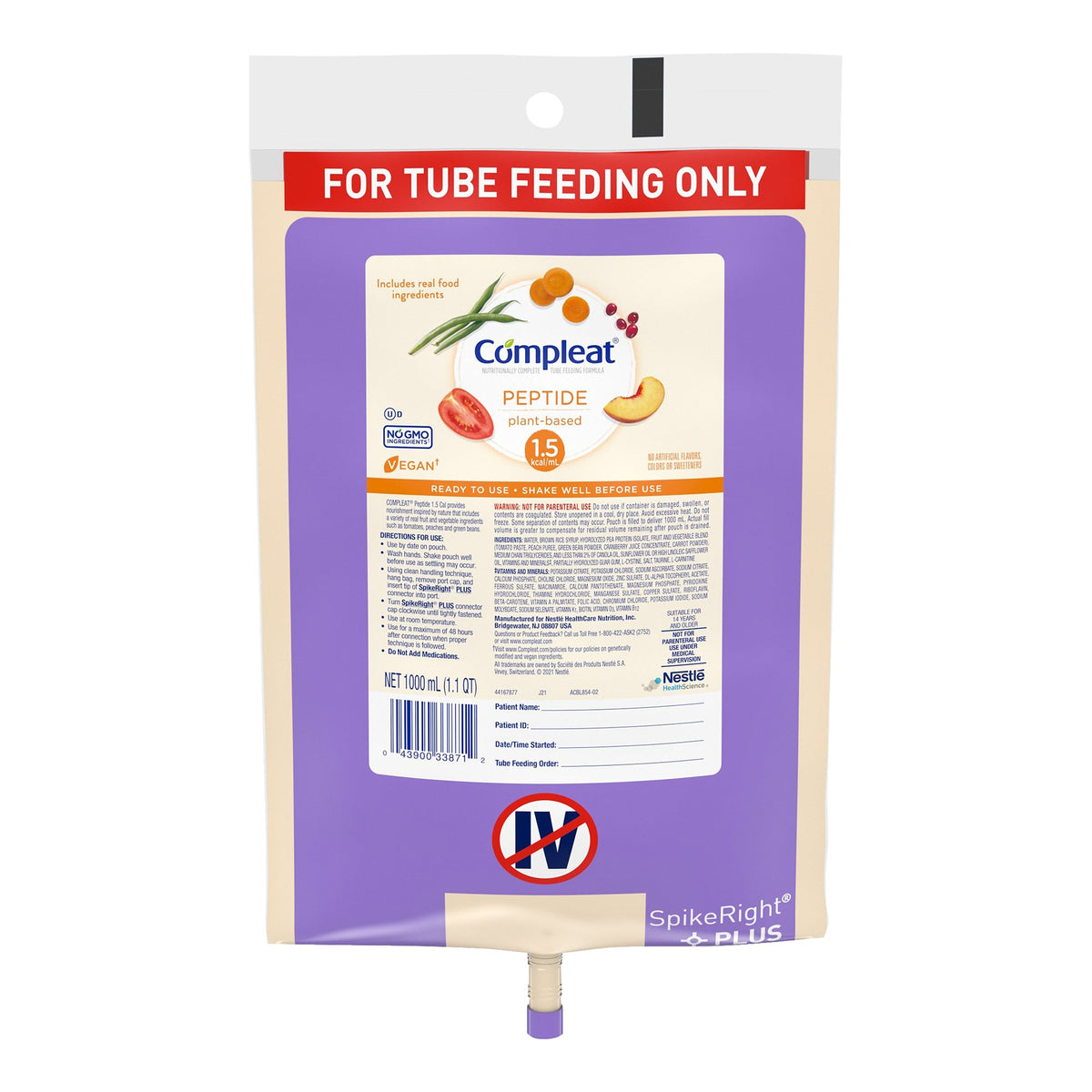 Compleat Peptide Plant-Based 1.5 Tube Feeding Formula, 1000 mL