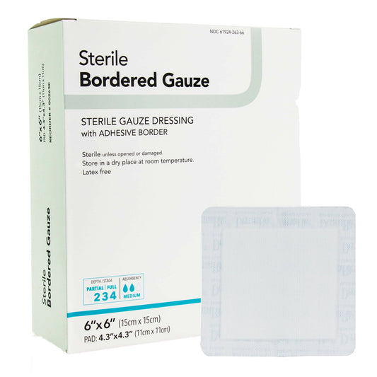 DermaRite Bordered Gauze Island Dressing, 6 x 6 Inch