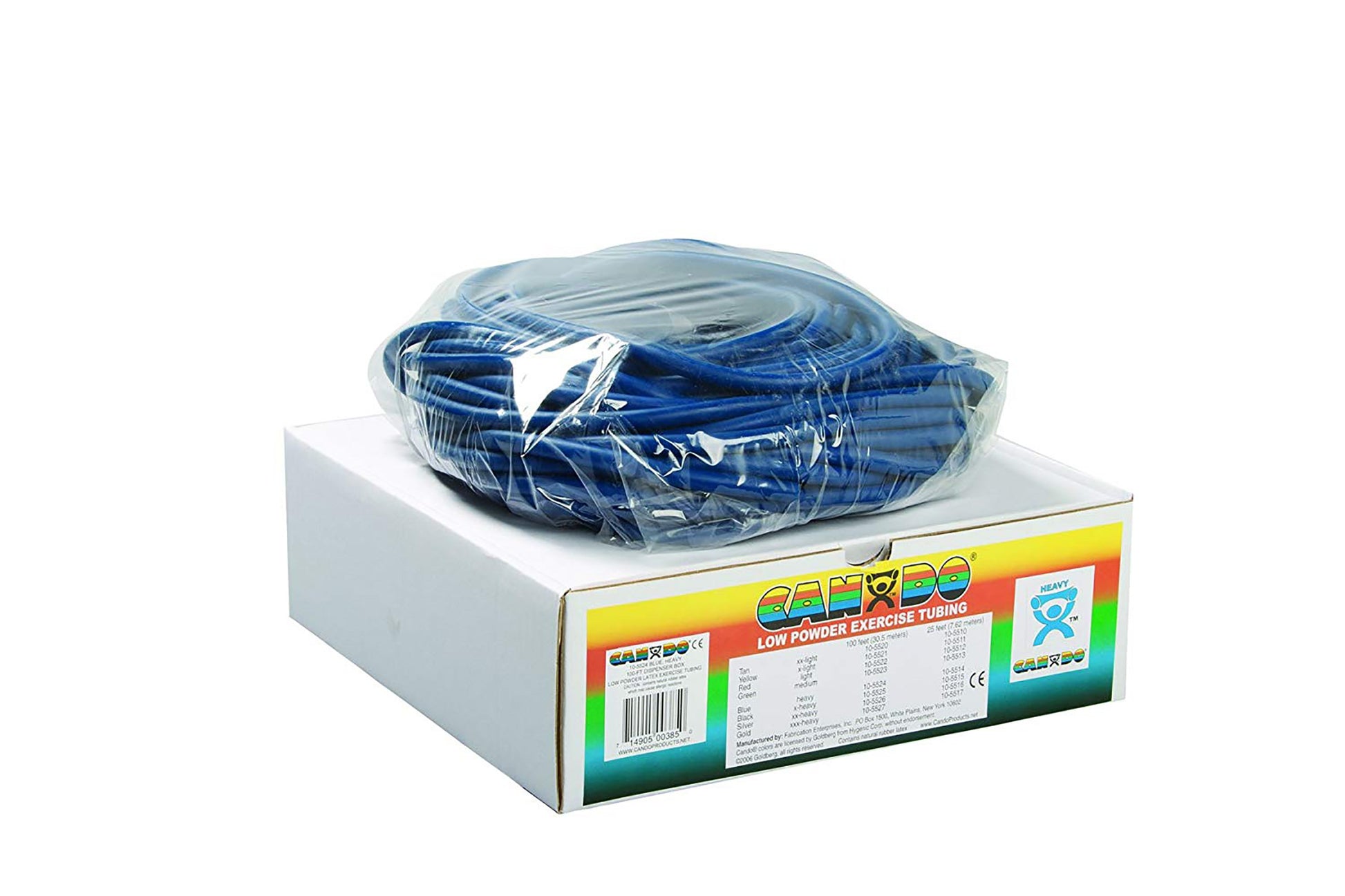 CanDo Low Powder Exercise Resistance Tubing, Blue, 100', Heavy Resistance