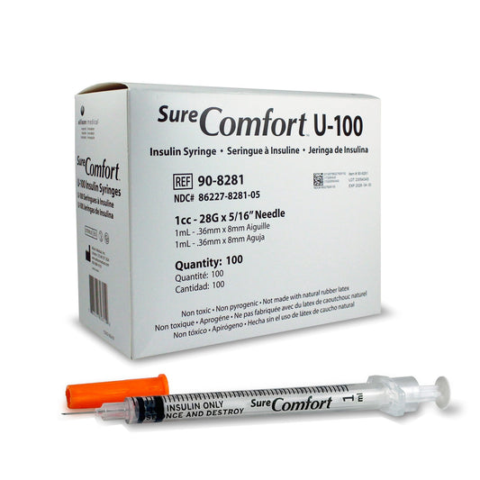 Standard Insulin Syringe with Needle Surecomfort 1 mL 5/16 Inch 28 Gauge NonSafety Regular Wall