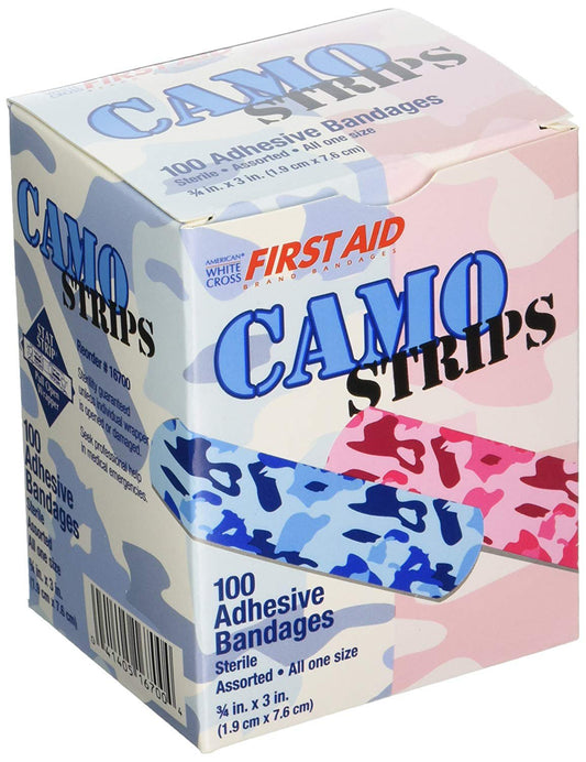 American White Cross Stat Strip Kid Design (Blue / Pink Camo) Adhesive Strip