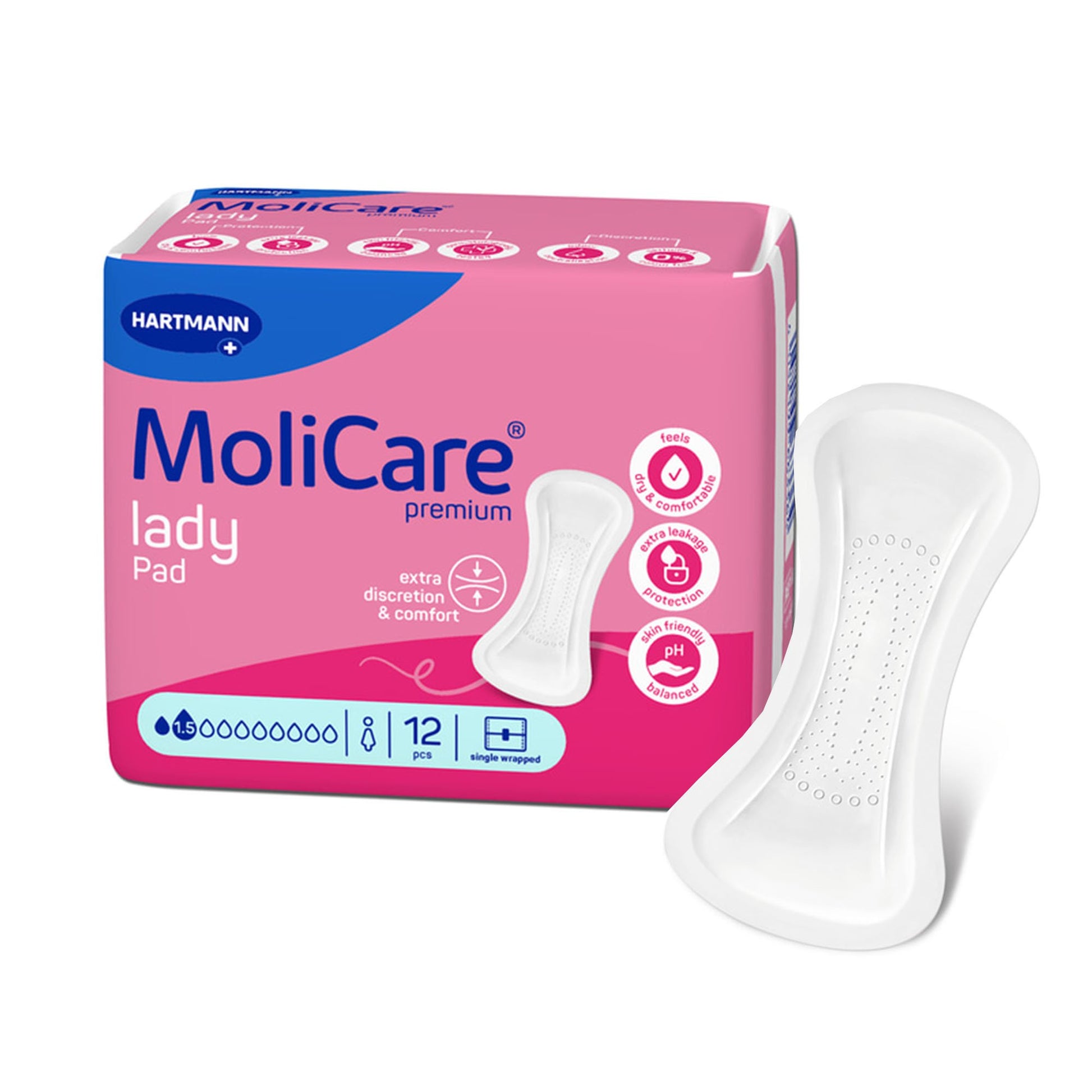Bladder Control Pad MoliCare premium lady 4 X 8-3/5 Inch Light Absorbency Polymer Core One Size Fits Most