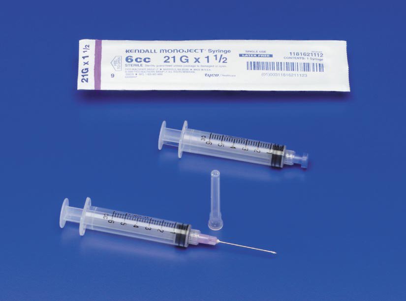Monoject™ 6 mL Syringe with Hypodermic Needle, 21 Gauge, 1 Inch Length