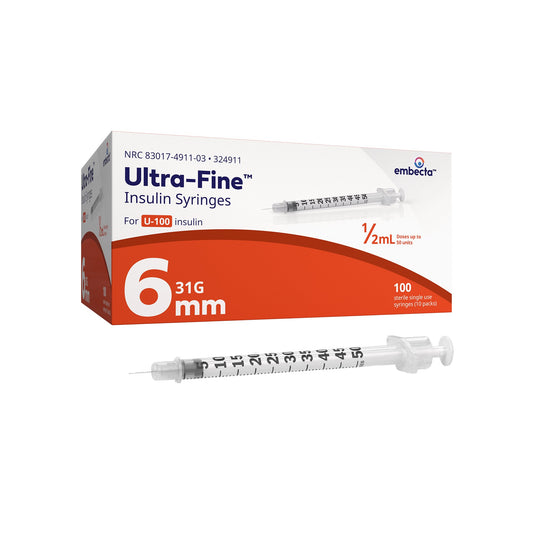 Standard Insulin Syringe with Needle Veo™ Ultra-Fine™ 0.5 mL 15/64 Inch 31 Gauge NonSafety Regular Wall