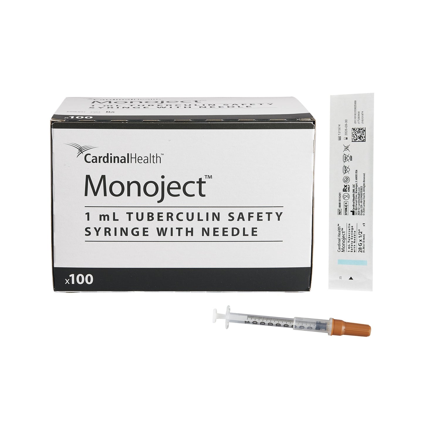 Monoject™ 1 mL Tuberculin Syringe with Needle, 28 Gauge, 1/2 Inch Needle Length