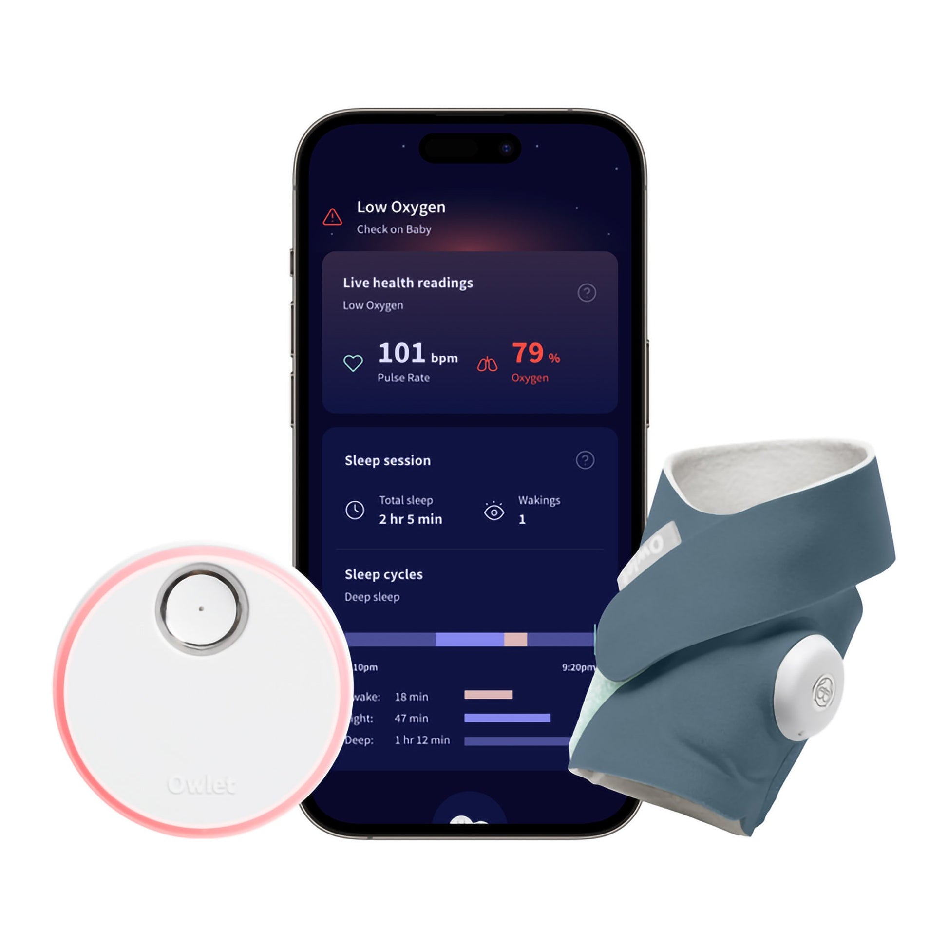 Owlet Dream Sock Smart Baby Monitor, Track Heart Rate and Oxygen, Blue