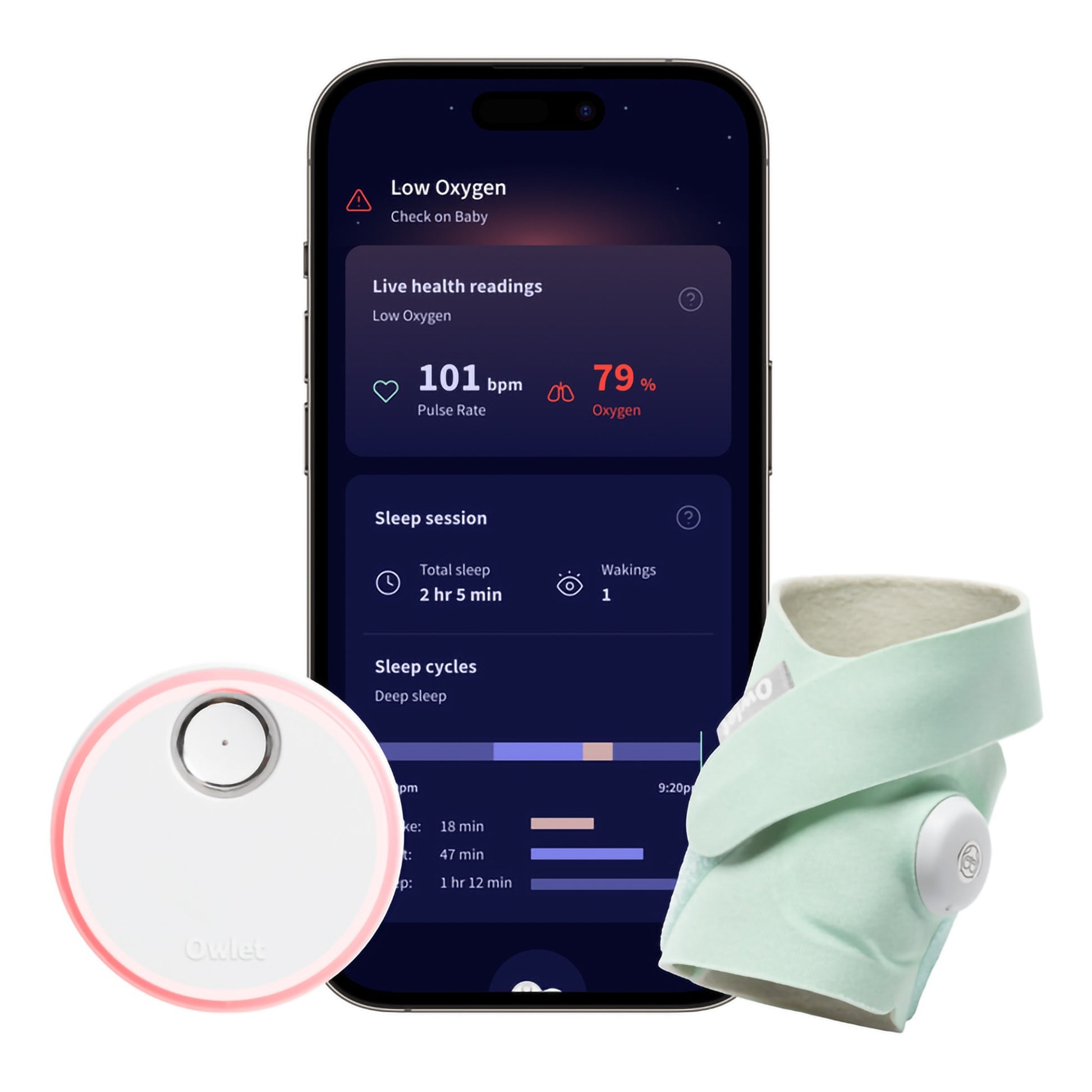 Owlet Dream Sock Smart Baby Monitor, Track Heart Rate and Oxygen, Mint Color