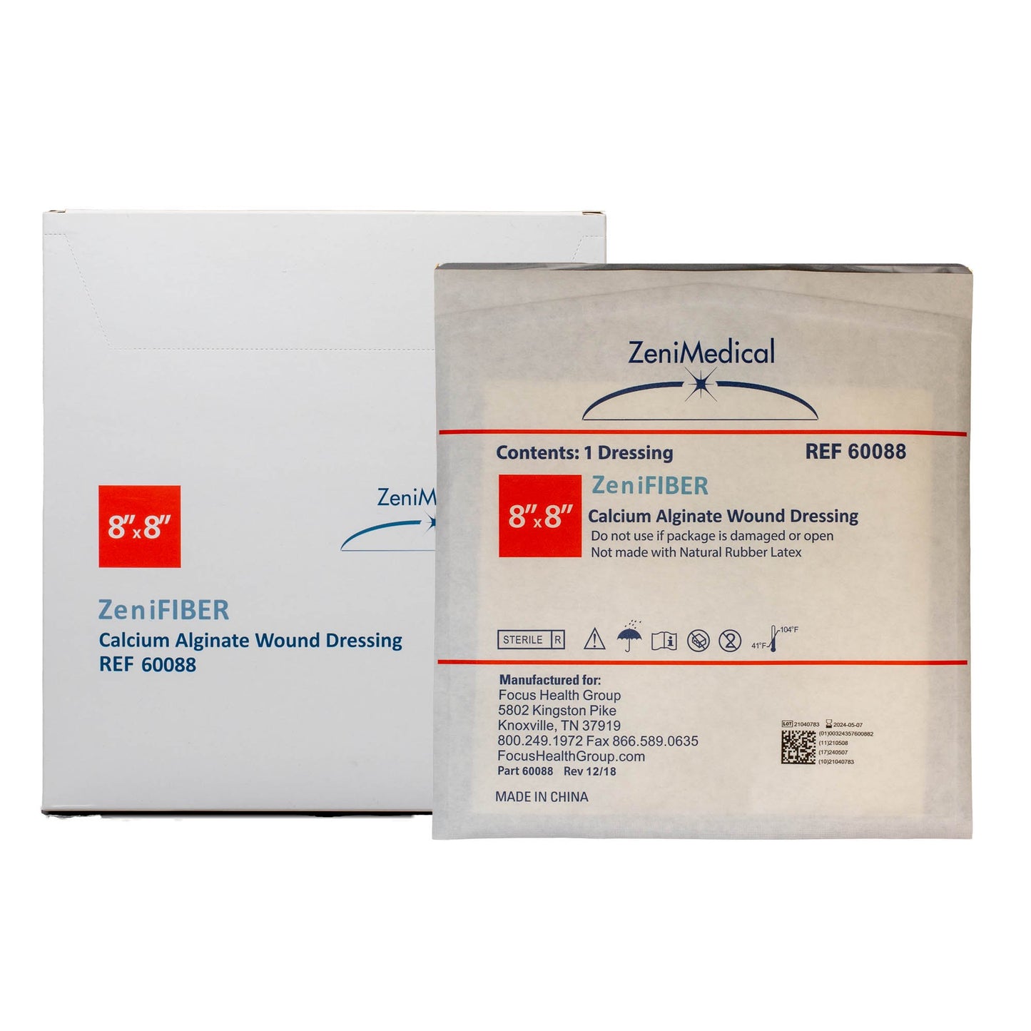 Alginate Dressing ZeniFIBER Calcium Alginate 8 X 8 Inch Square