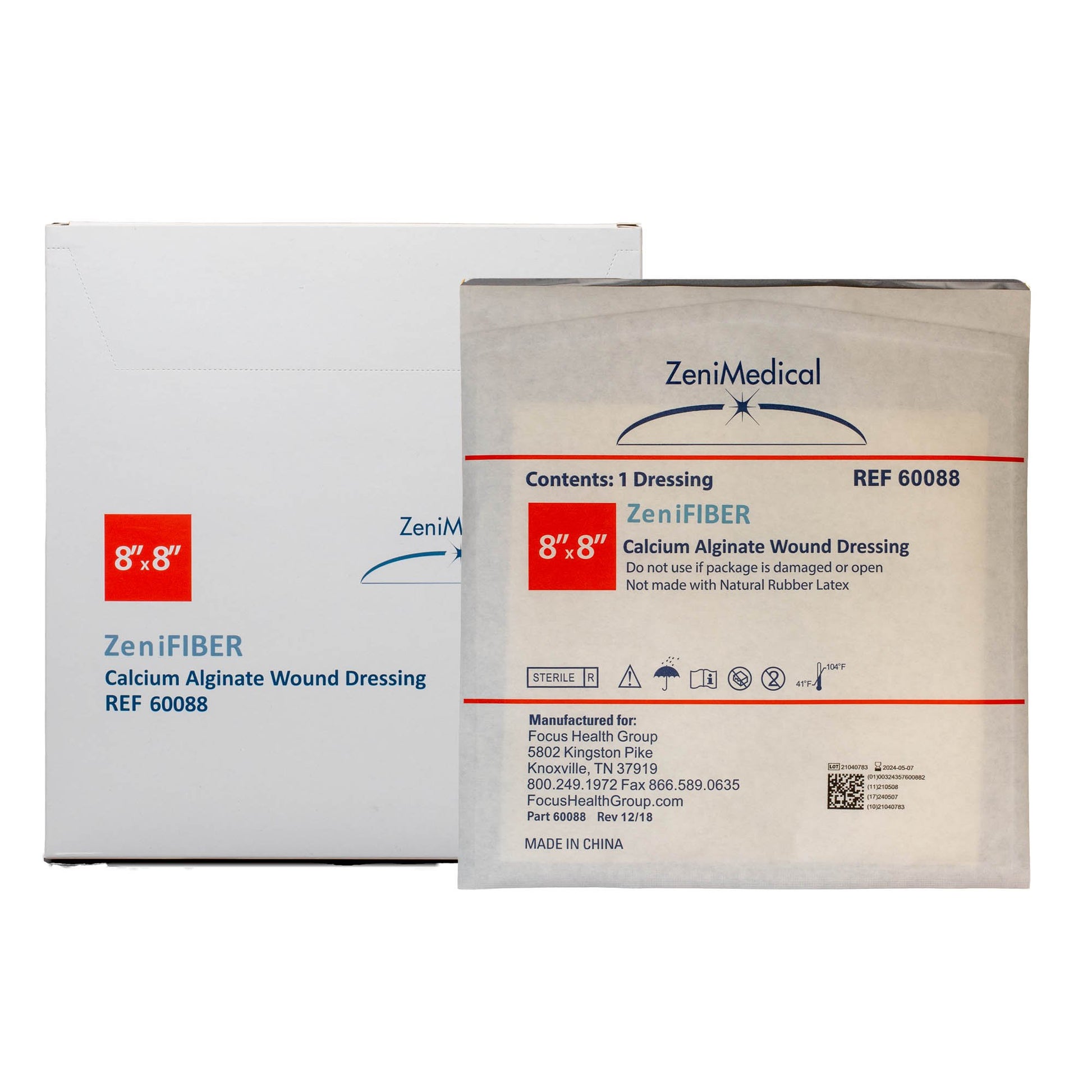 Alginate Dressing ZeniFIBER Calcium Alginate 8 X 8 Inch Square