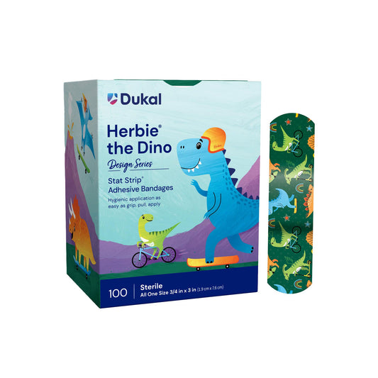 American White Cross Stat Strip Kid Design Herbie the Dinosaur Adhesive Strip