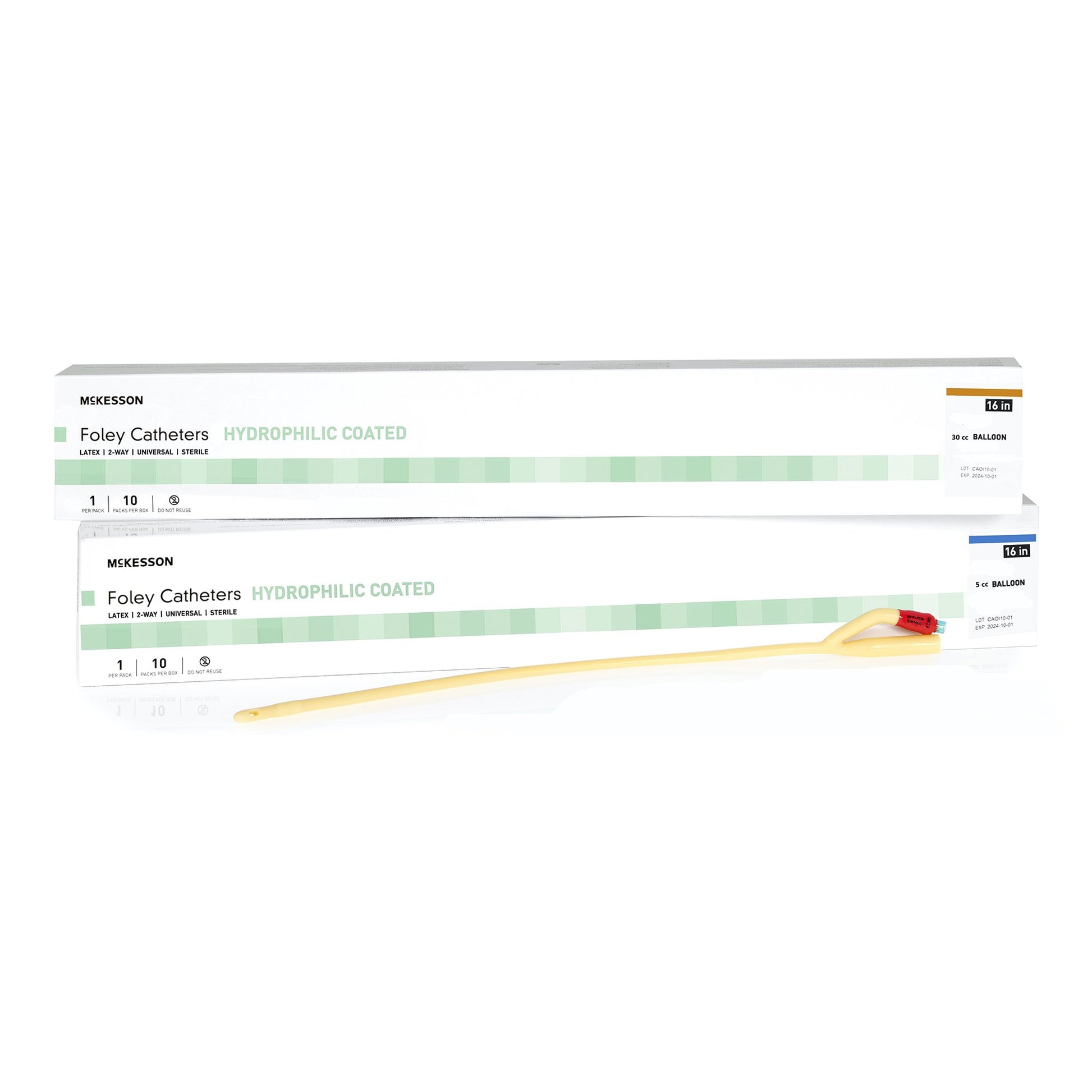 Foley Catheter McKesson 2-Way Standard Tip 5 cc Balloon 20 Fr. Hydrophilic Polymer Coated Latex
