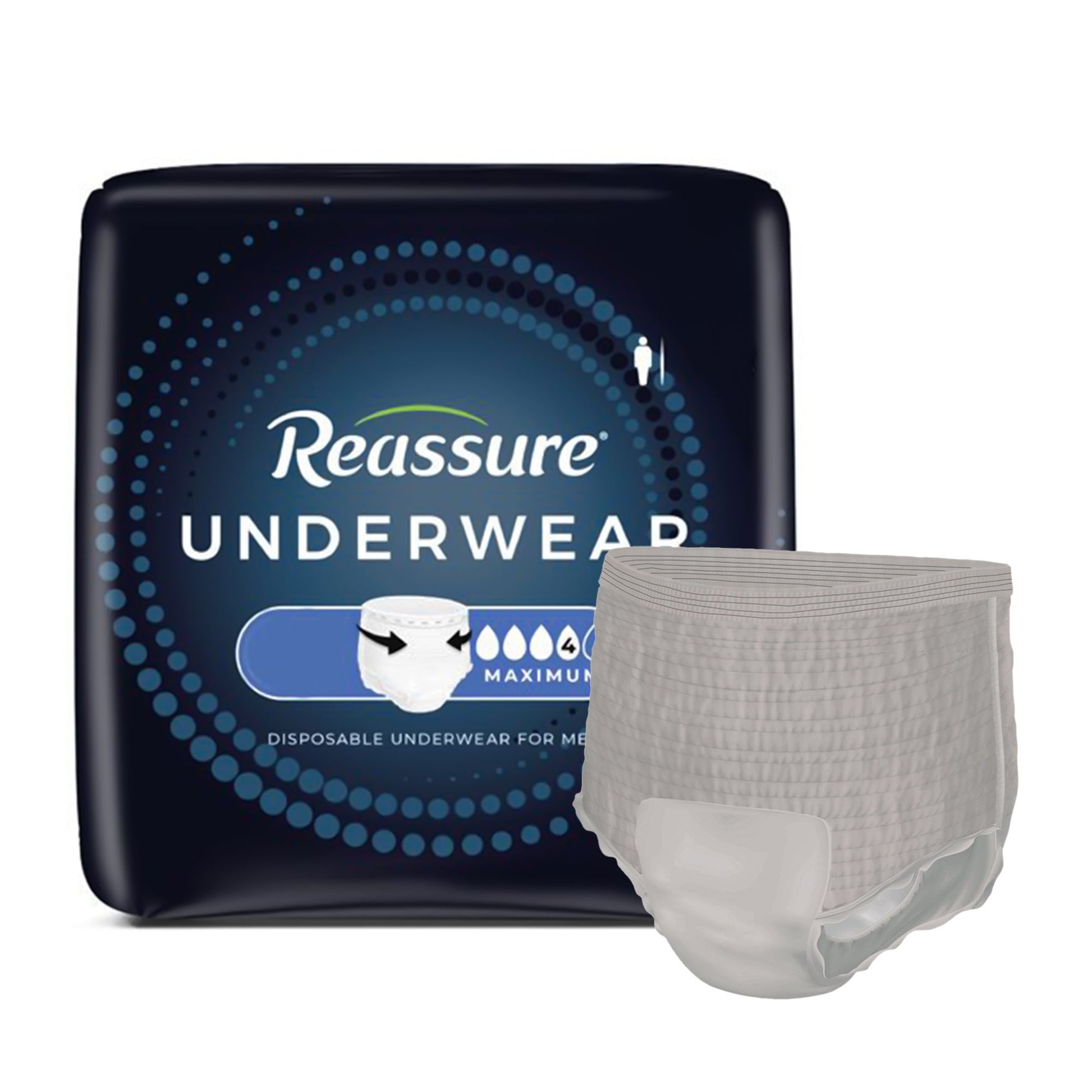 Absorbent Underwear Reassure Maximum Pull On with Tear Away Seams Adult 2X-Large Male Disposable Heavy Absorbency