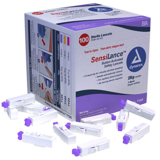 dynarex SensiLance™ Safety Lancet, 28 Gauge, 1.8 mm Depth, Button Activated