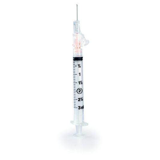 Safety Hypodermic Syringe with Needle McKesson Prevent SG 3 mL 5/8 Inch 25 Gauge Sliding Safety Needle Thin Wall