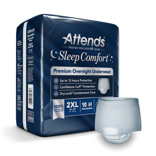 Attends Sleep Comfort Premium Overnight Underwear, 2X-Large, 68 – 80 Inches