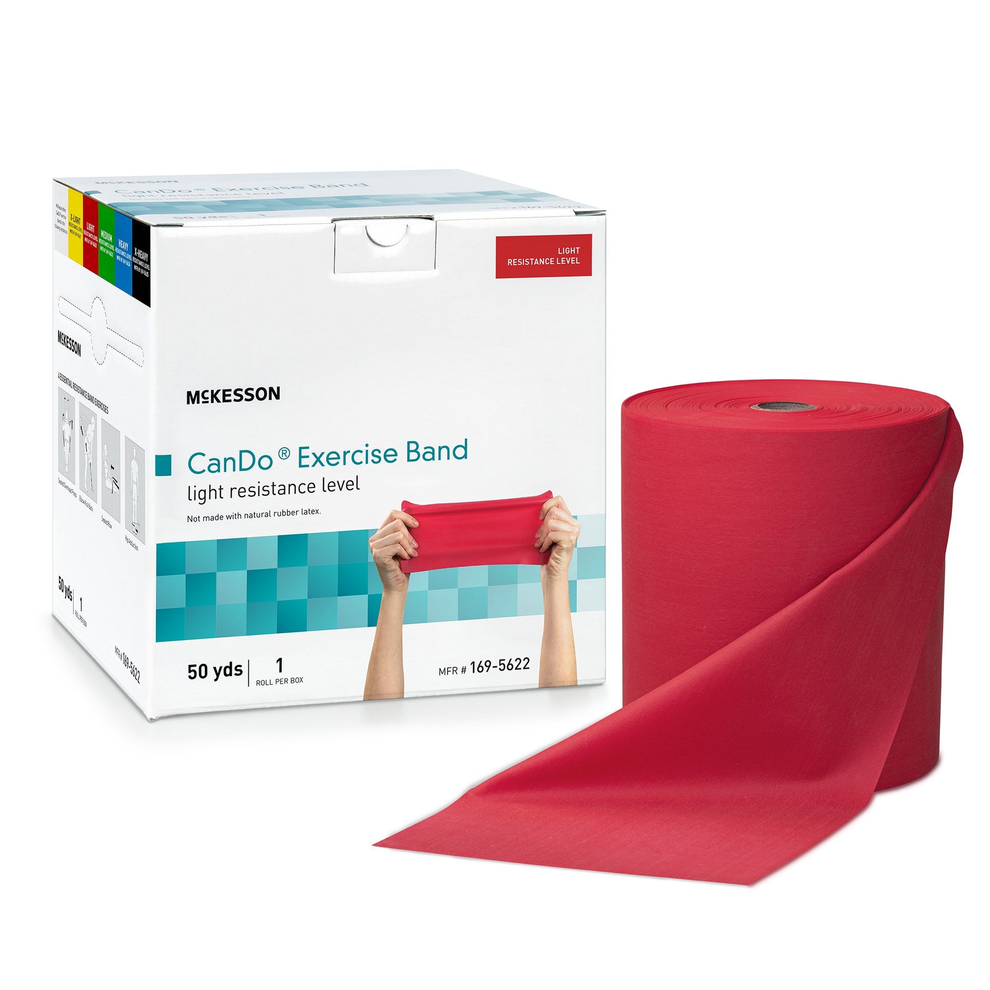 McKesson CanDo Exercise Light Resistance Band, Red, 5 Inch x 50 Yard
