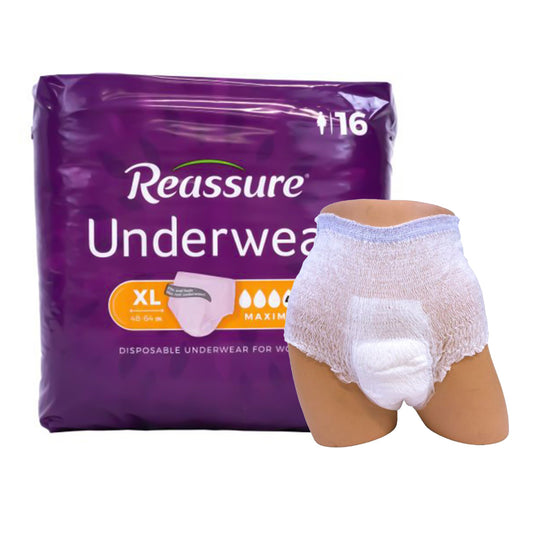Absorbent Underwear Reassure Maximum Pull On with Tear Away Seams Adult X-Large Female Disposable Heavy Absorbency