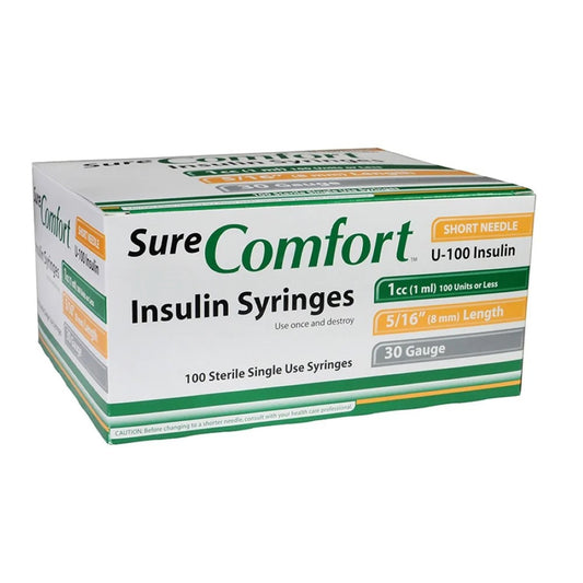 Standard Insulin Syringe with Needle Surecomfort 1 mL 5/16 Inch 30 Gauge NonSafety Regular Wall