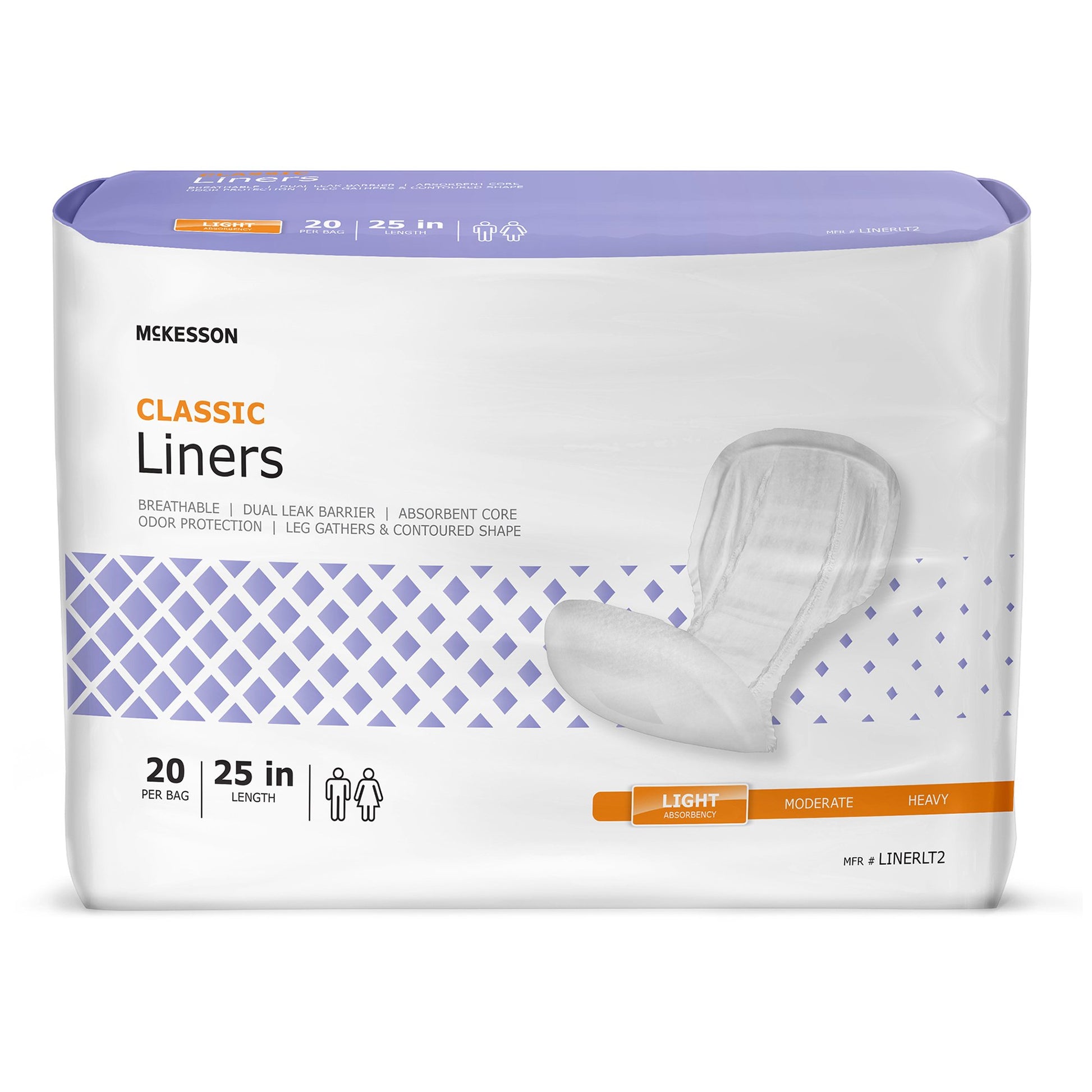 Incontinence Liner McKesson Classic 25 Inch Length Light Absorbency Polymer Core One Size Fits Most