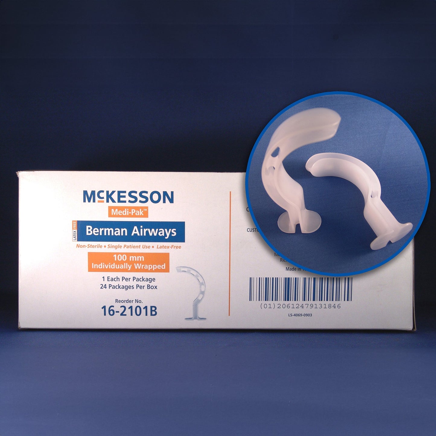 McKesson Berman Oropharyngeal Airway, Size 4, 90 mm Length, ISO 9