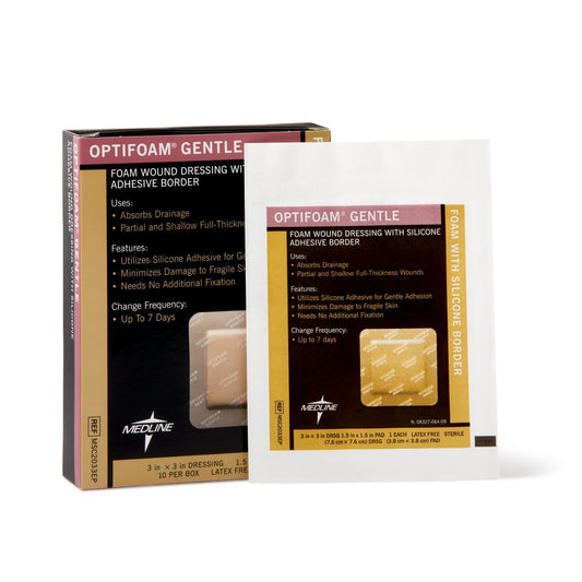 Foam Dressing Optifoam Gentle 3 X 3 Inch With Border Waterproof Backing Silicone Border Square Sterile