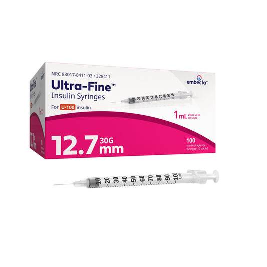 Standard Insulin Syringe with Needle Ultra-Fine™ 1 mL 1/2 Inch 30 Gauge NonSafety Regular Wall