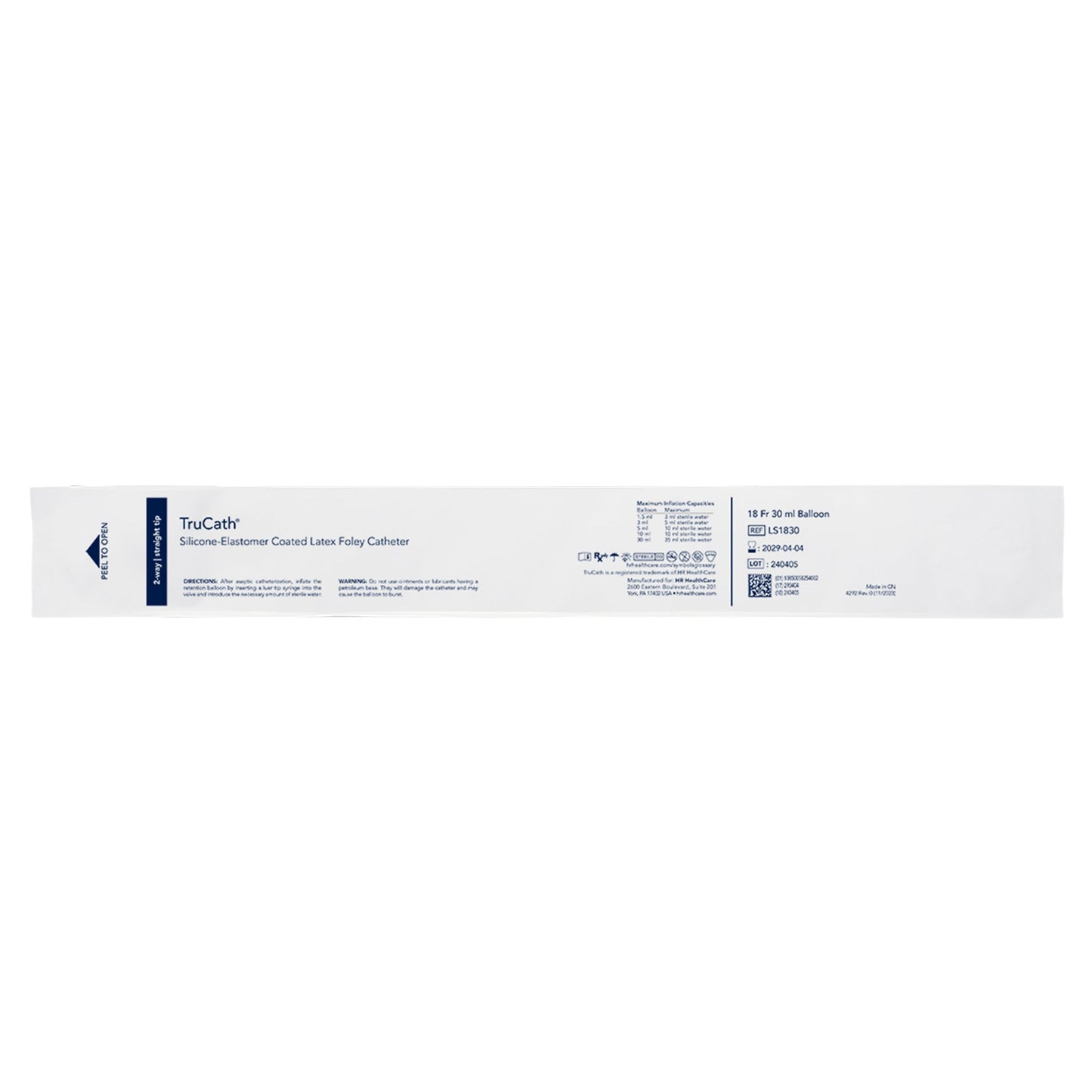 Foley Catheter TruCath 2-Way Standard Tip 30 mL Balloon 18 Fr. Silicone Elastomer Coated Latex