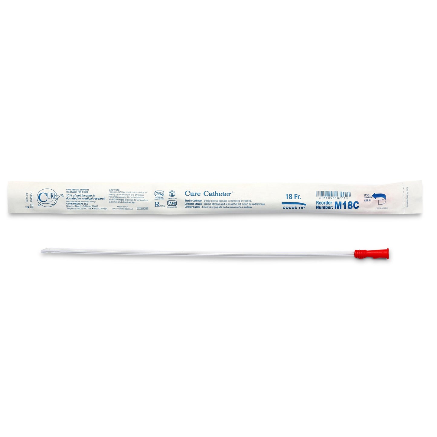 Cure Catheter™ Urethral Catheter, 18 Fr., Male, Coud