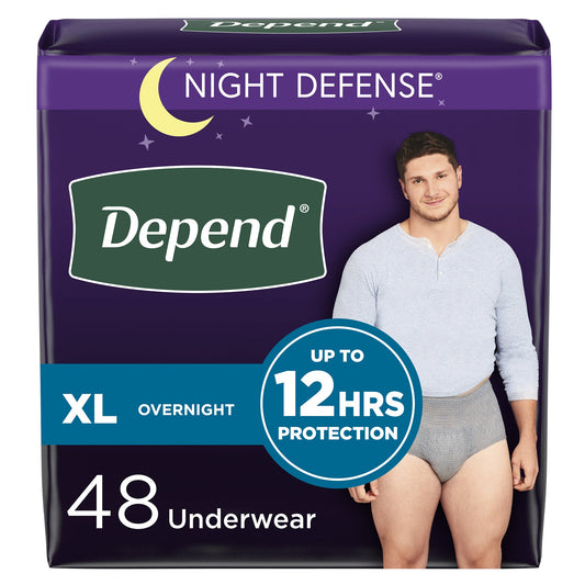 Absorbent Underwear Depend Night Defense Pull On with Tear Away Seams Adult X-Large Male Disposable Heavy Absorbency