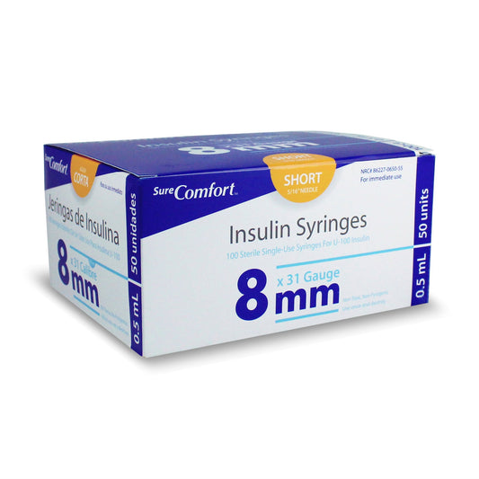 Surecomfort 0.5 mL Standard Insulin Syringe with Needle, 31 Gauge, 5/16 Inch