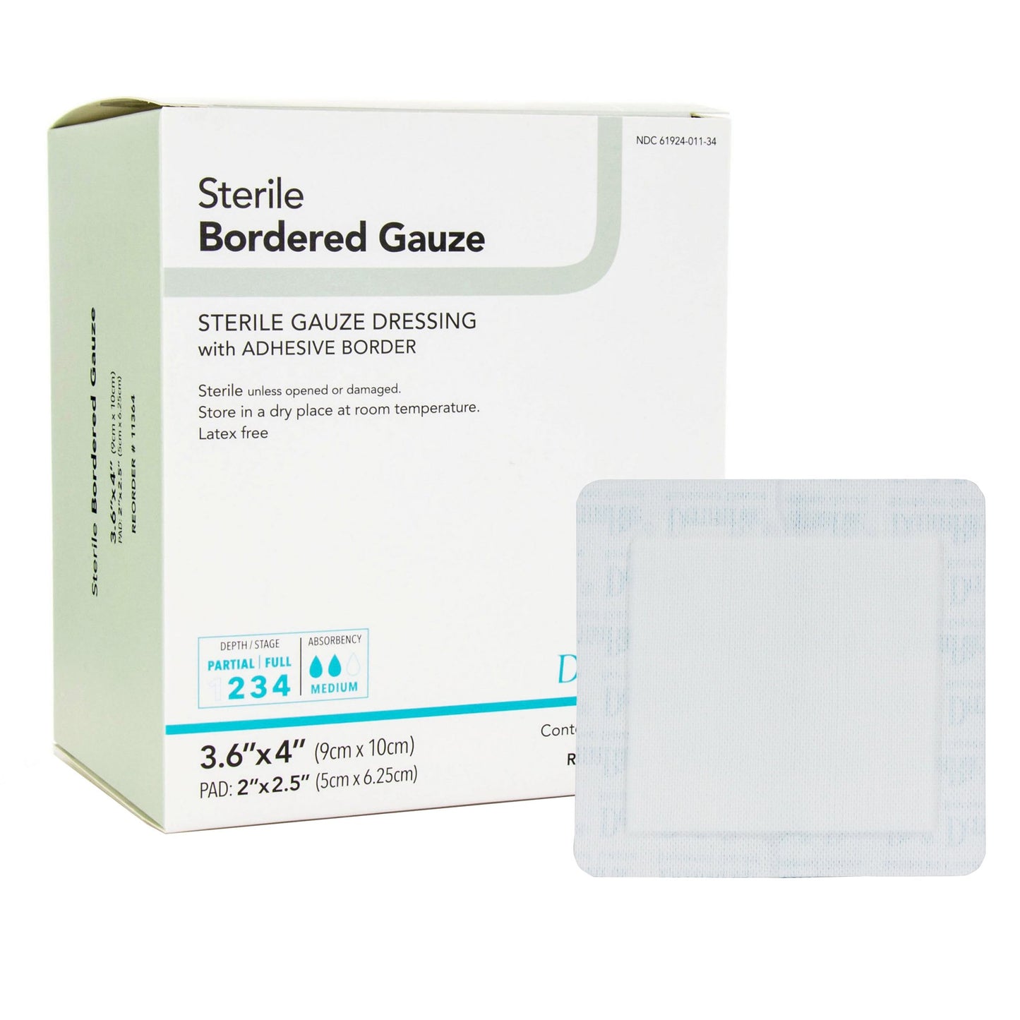 DermaRite Gauze Adhesive Dressing, White, Sterile, 3-3/5 x 4 inch