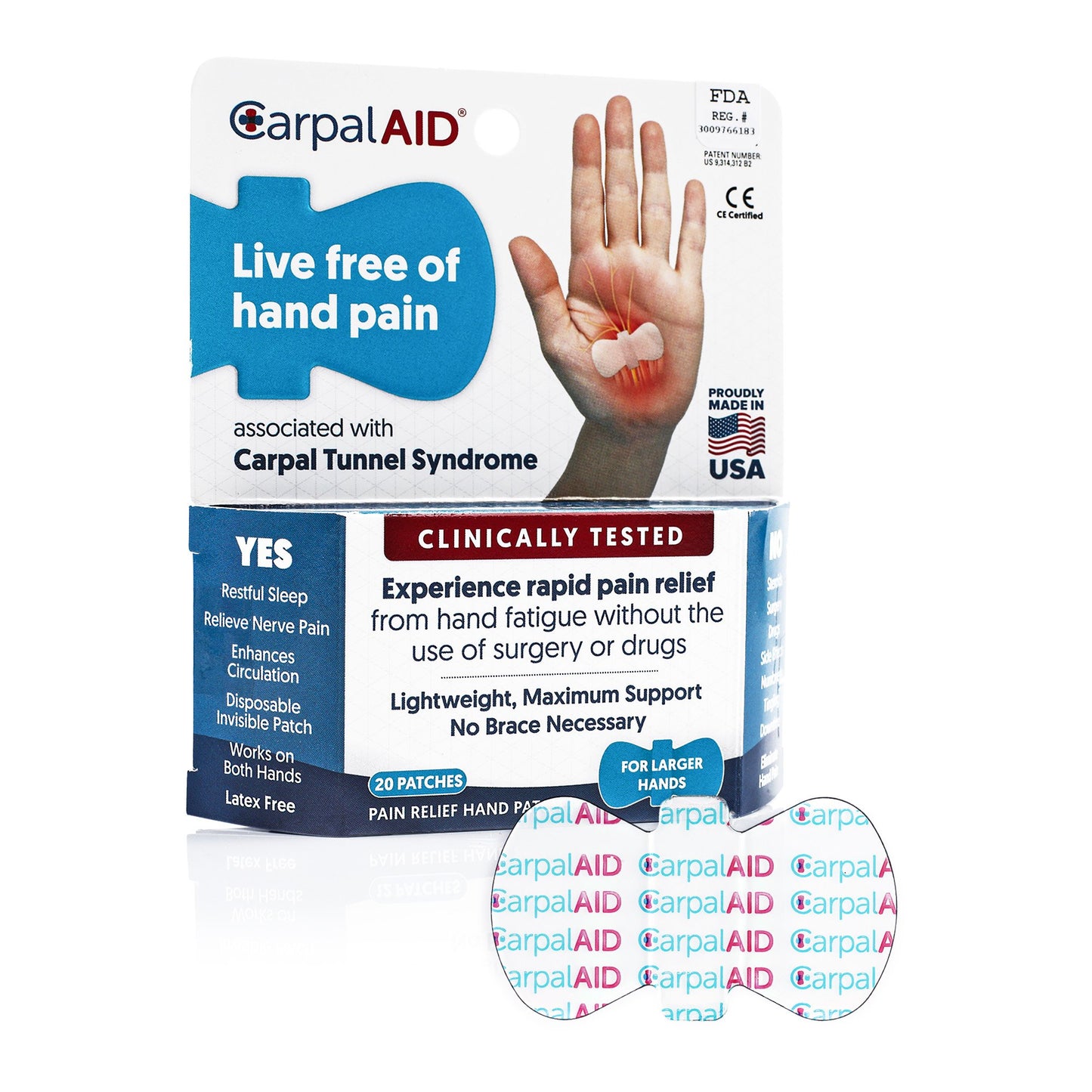 CarpalAid Patch Hand-Based Carpal Tunnel Support, Small