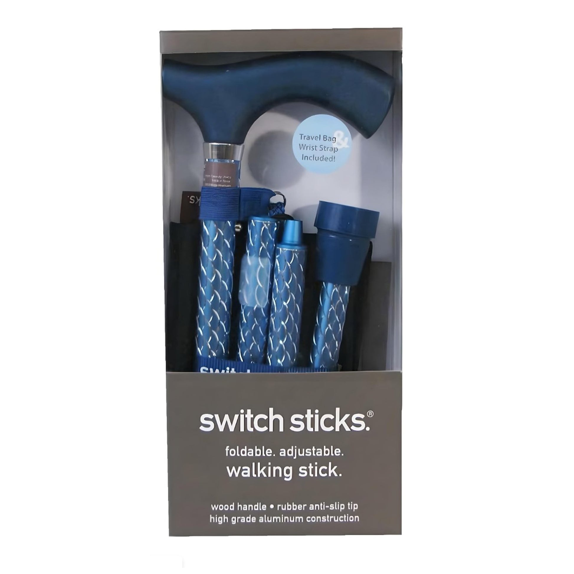 Switch Sticks Folding Cane, Azure Blue, 32 to 37 Inch Height