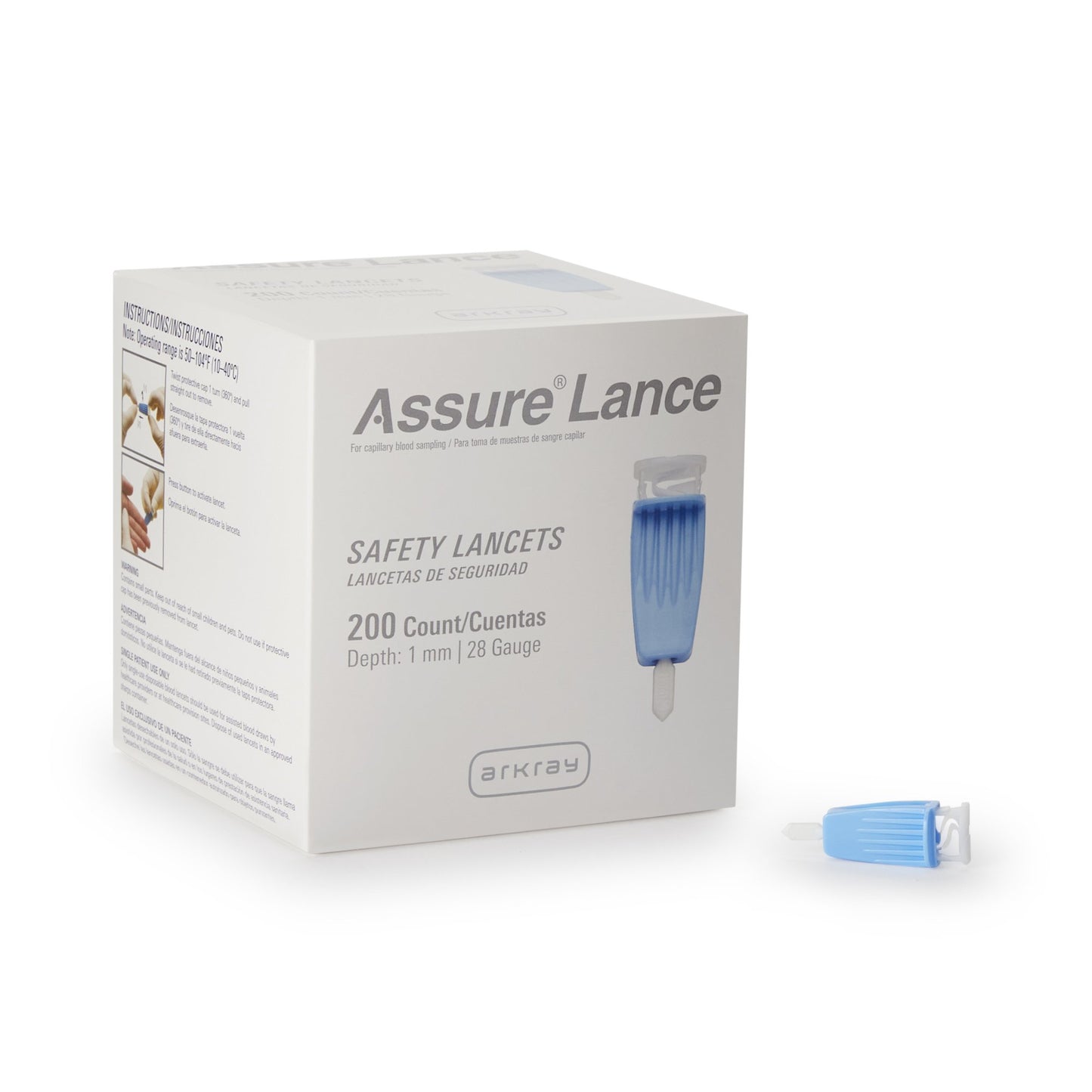 Assure Lance Safety Lancet, 28 gauge, 1 mm Depth, Light Blue