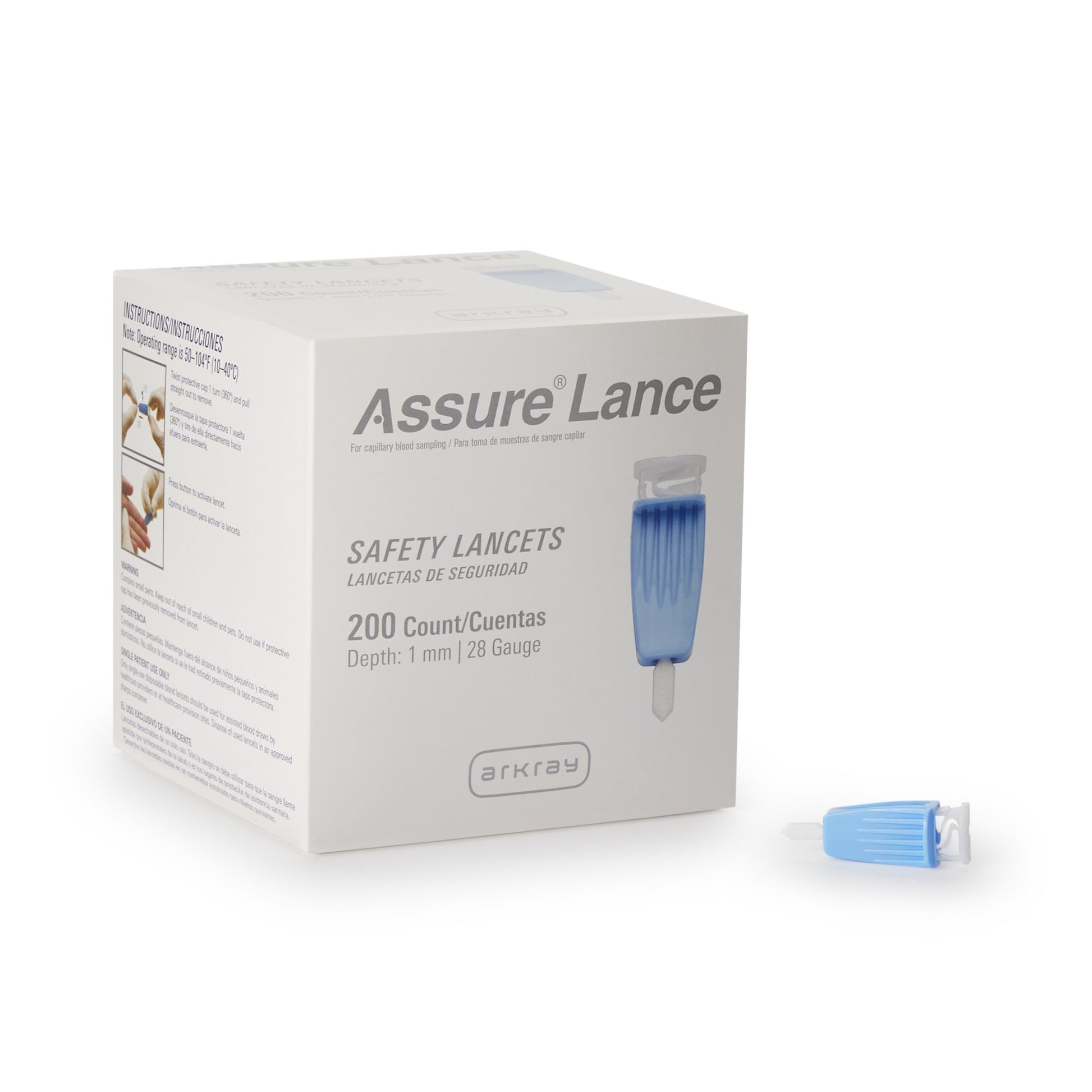 Assure Lance Safety Lancet, 28 gauge, 1 mm Depth, Light Blue
