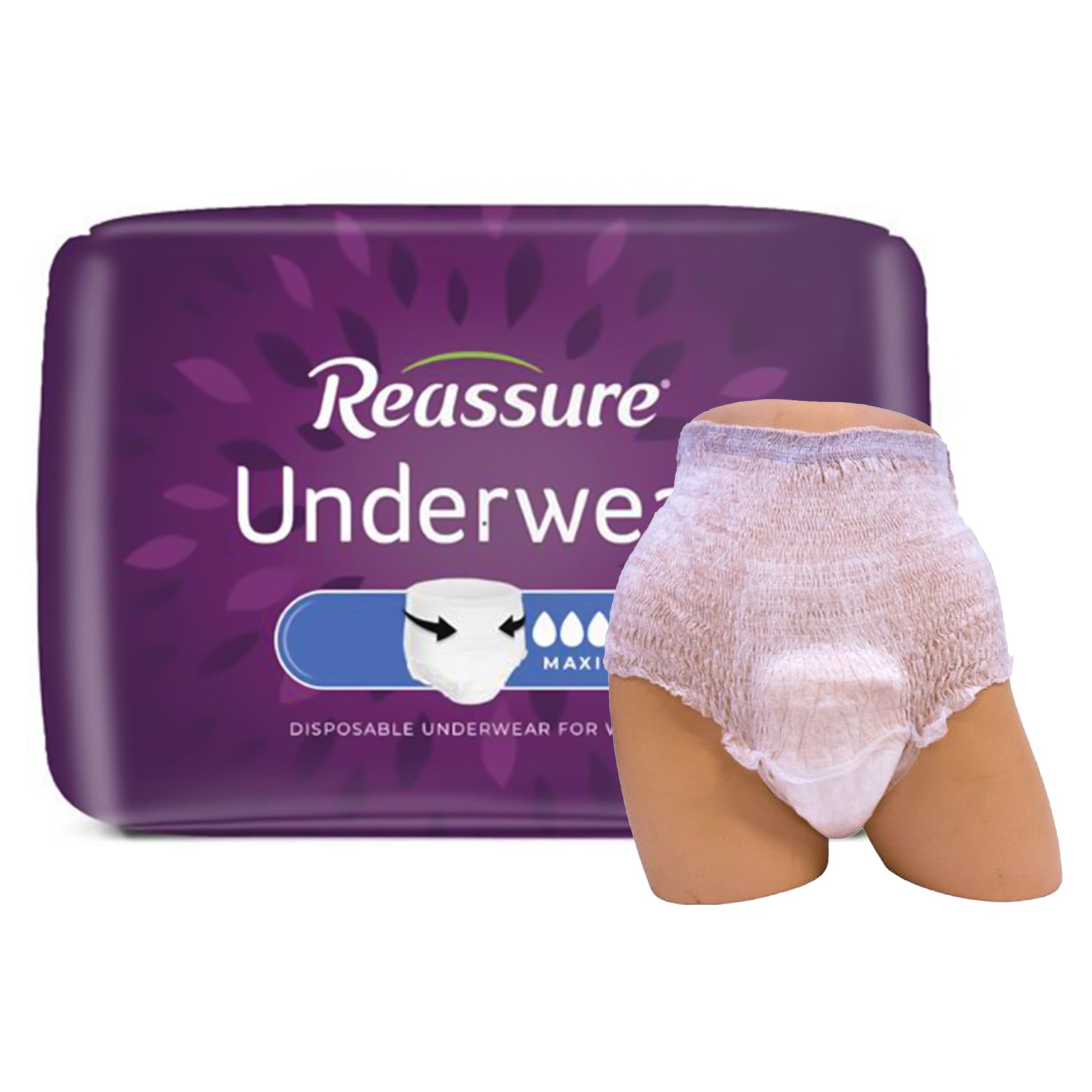 Absorbent Underwear Reassure Maximum Pull On with Tear Away Seams Adult Medium Female Disposable Heavy Absorbency