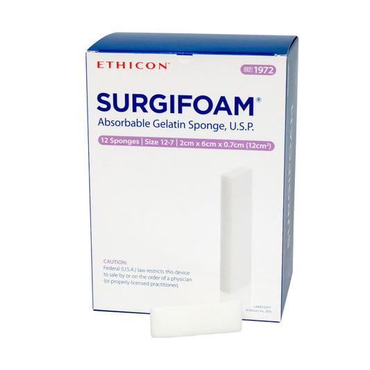 Absorbable Gelatin Sponge SURGIFOAM 2 X 6 cm X 7mm 12 Count Sterile
