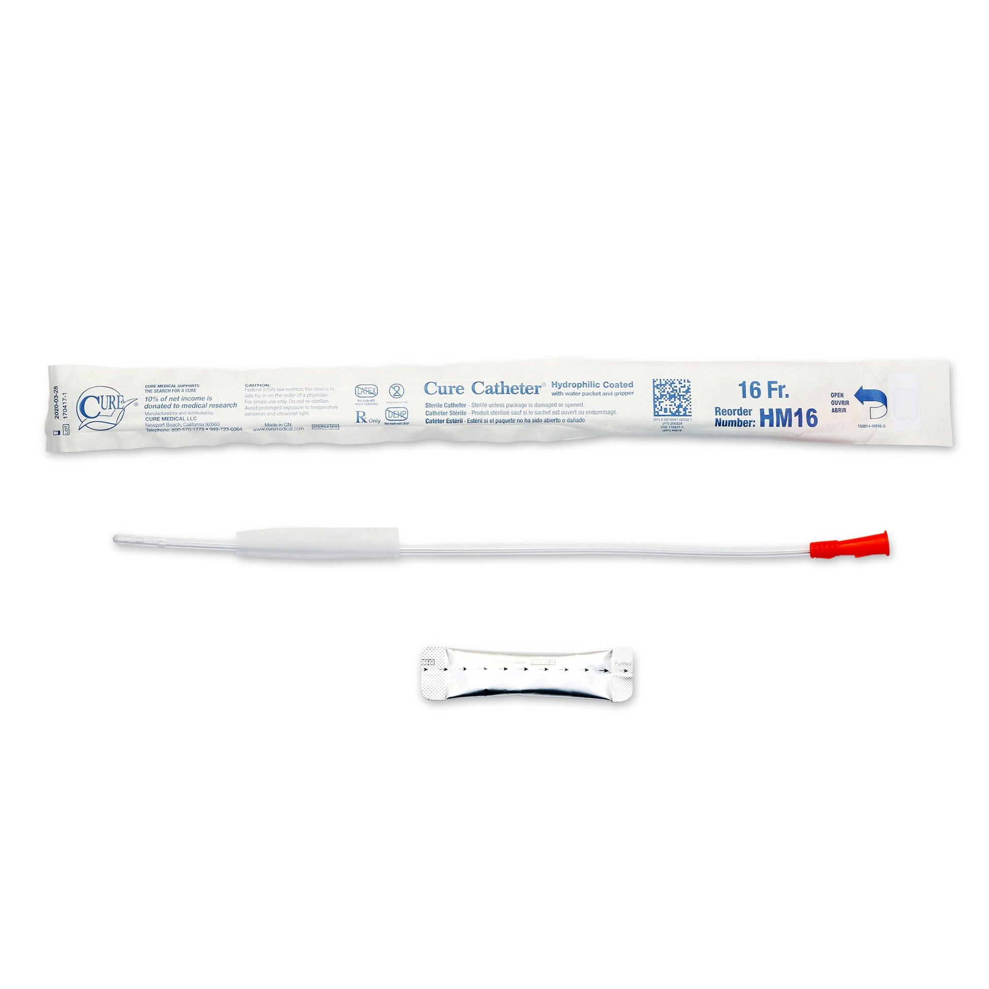 Hydrophilic Cure Catheter for Men, 16 Fr., Straight