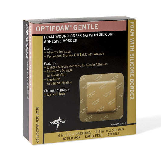 Optifoam Gentle Adhesive with Border Silicone Foam Dressing, 4 x 4 Inch