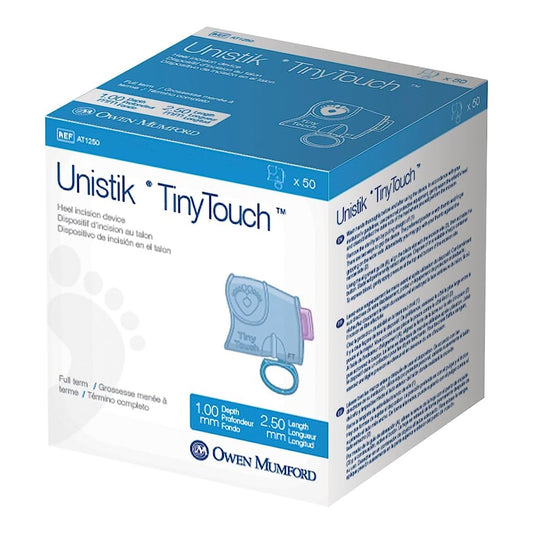 Pediatric Lancet Unistik Tiny Touch 2.5 mm Blade Retractable Push Button Activation Heel