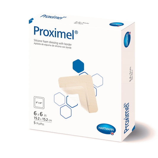 Foam Dressing Proximel 6 X 6 Inch With Border Waterproof Film Backing Silicone Adhesive Square Sterile