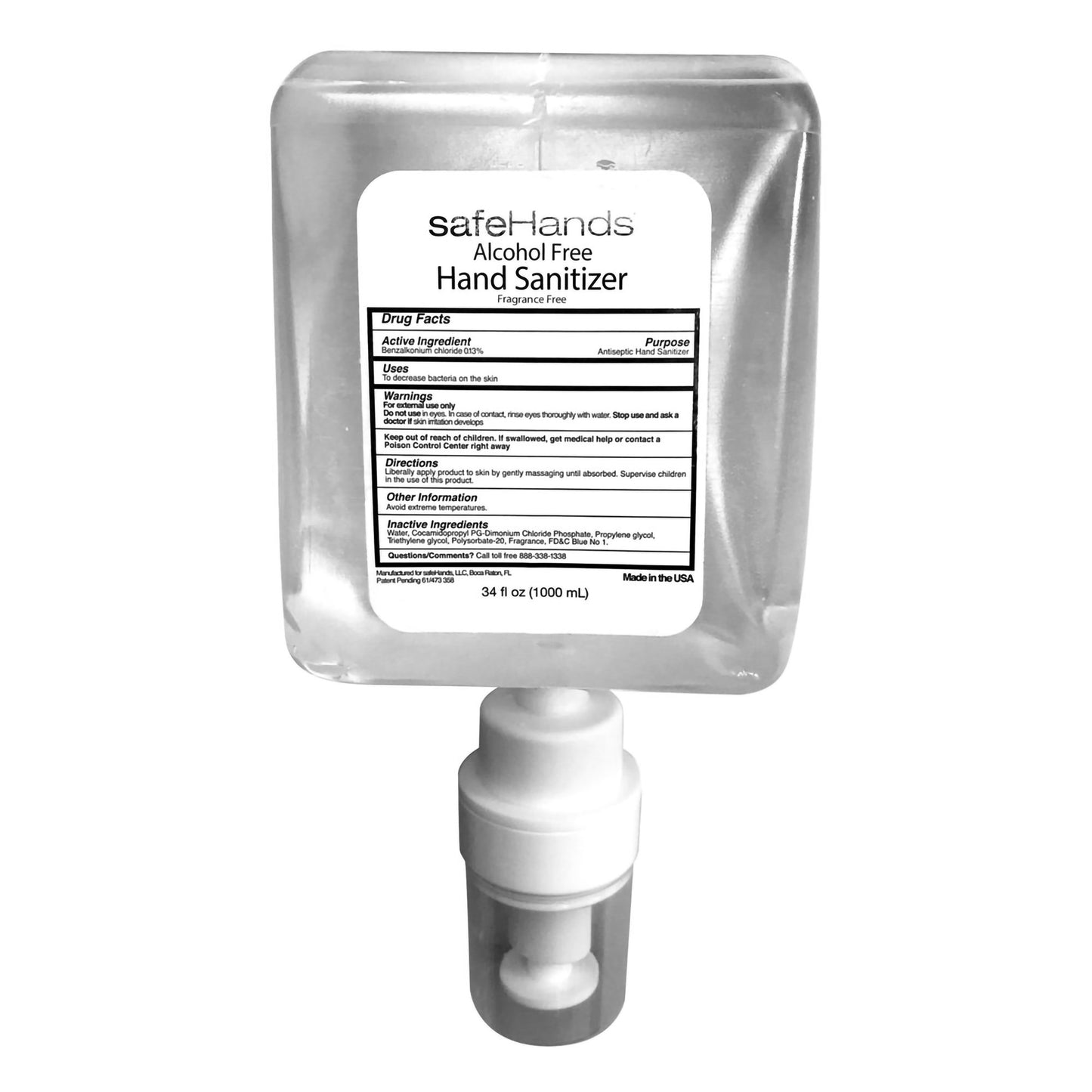 safeHands Alcohol-Free Hand Sanitizer 1000 mL Dispenser Refill Bottle
