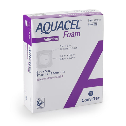 Aquacel Silicone Adhesive with Border Silicone Foam Dressing, 5 x 5 Inch