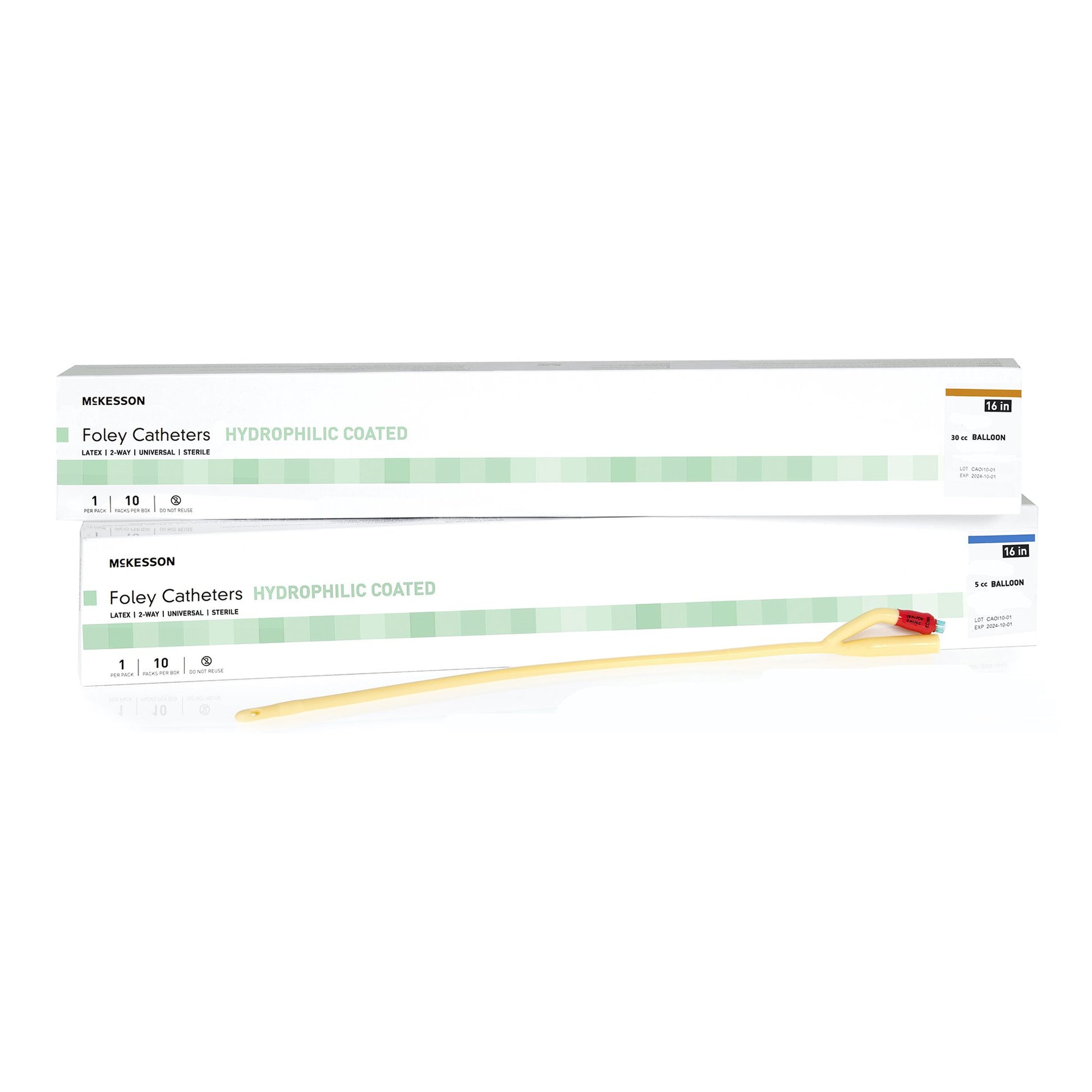 Foley Catheter McKesson 2-Way Coude Tip 30 cc Balloon 24 Fr. Hydrophilic Polymer Coated Latex