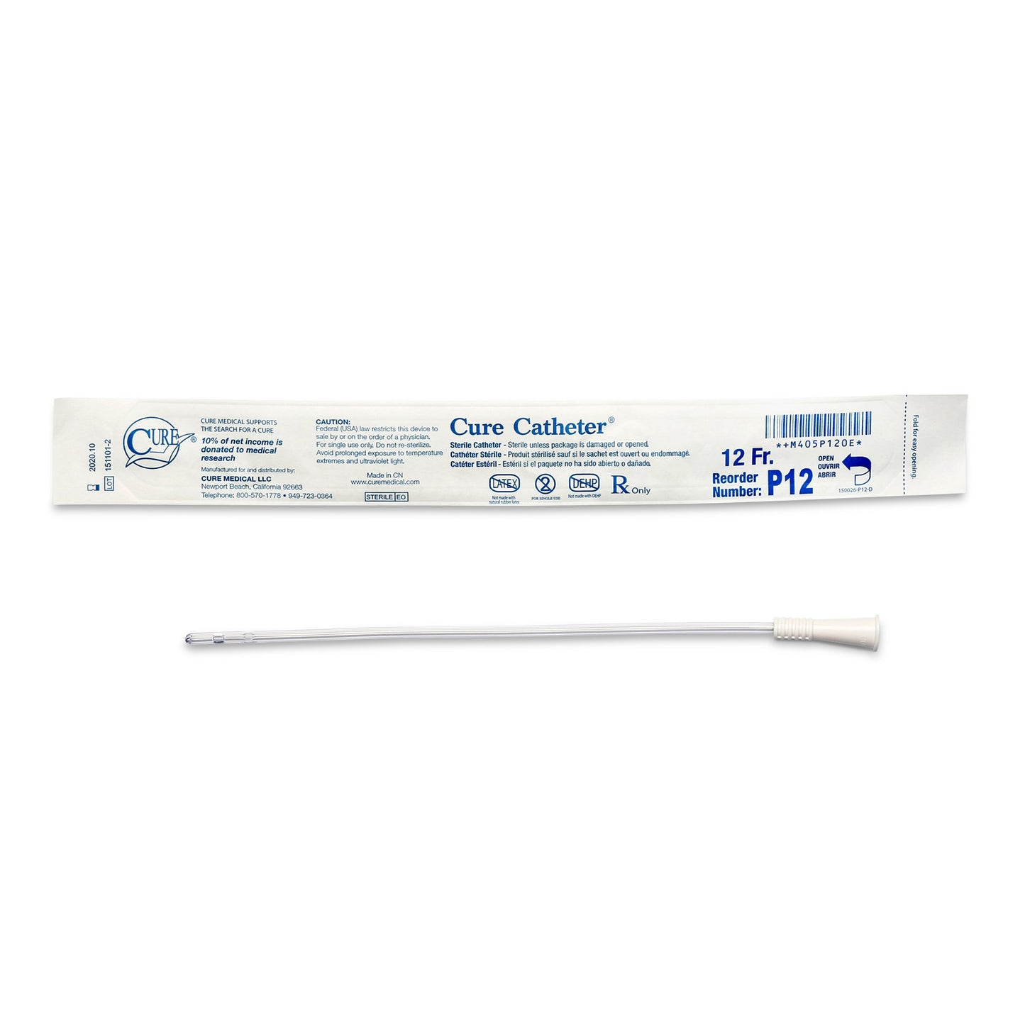 Cure Catheter™ Urethral Catheter, 12 Fr., Unisex, Straight