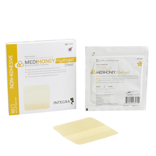 Medihoney Honey Hydrogel Dressing without Adhesive, 4-3/10 x 4-3/10 Inch