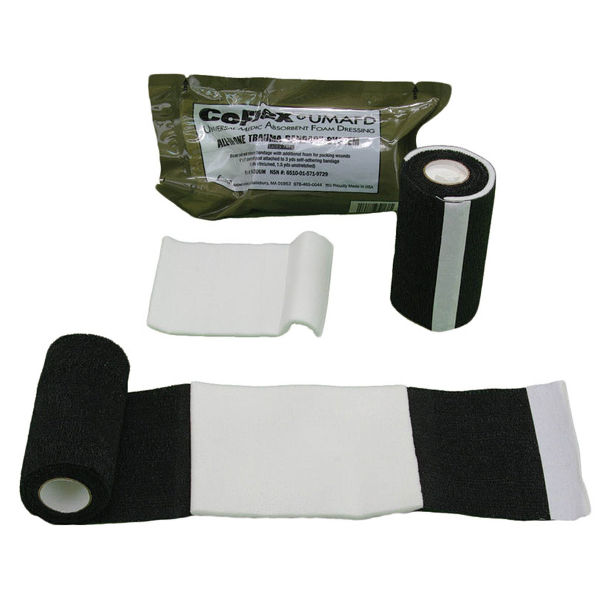 Trauma Pressure Dressing with Wrap CoFlex UMAFD 4 Inch X 3 Yard Self-Adherent Closure Black NonSterile Standard Compression