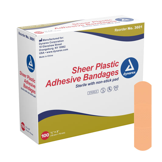 dynarex Tan Sheer Adhesive Strip, 0.75 x 3 Inch