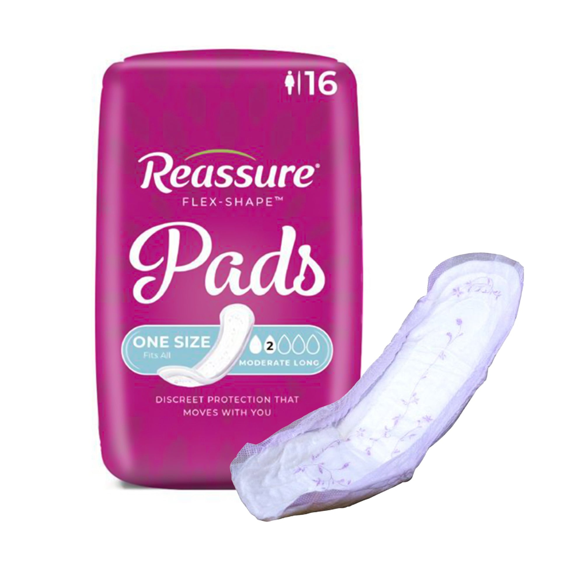 Incontinence Liner Reassure Flex-Shape Pad™ Long Moderate Absorbency Polymer Core One Size Fits Most