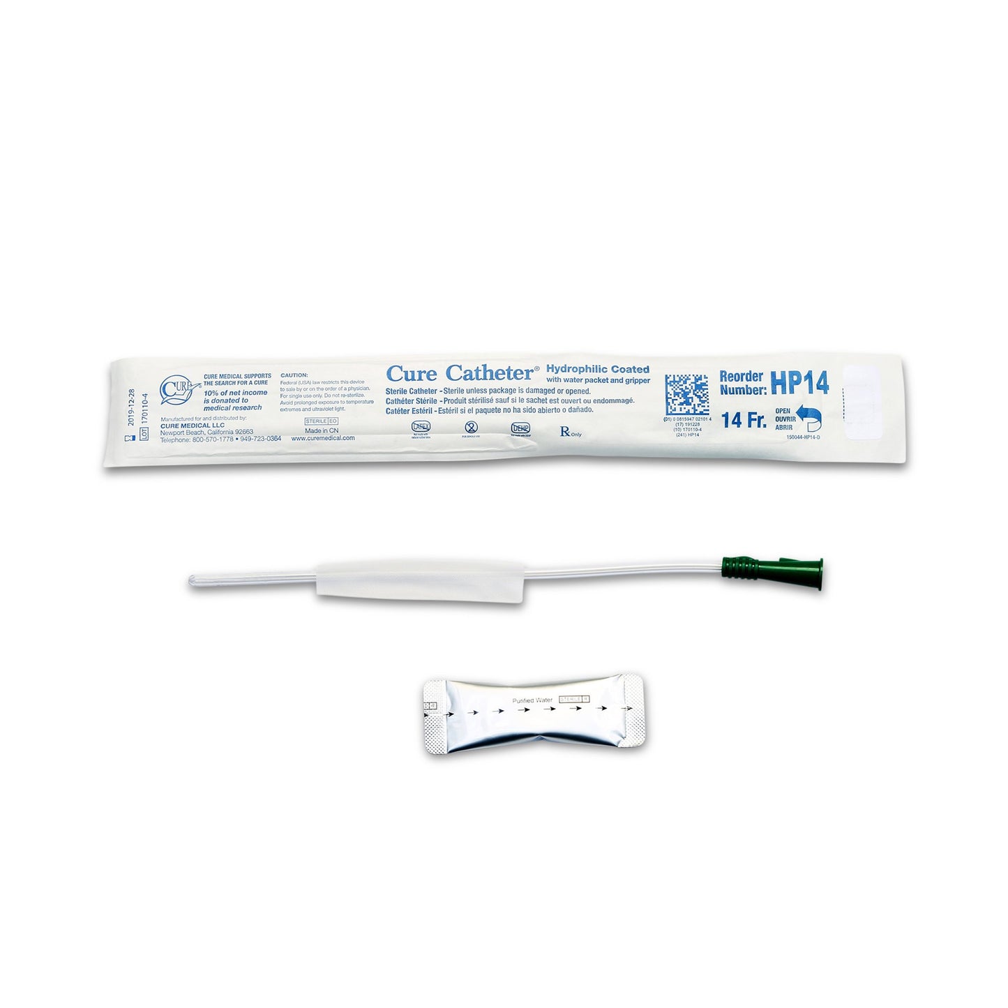 Cure Catheter™ Urethral Catheter, 14 Fr., Unisex, Straight
